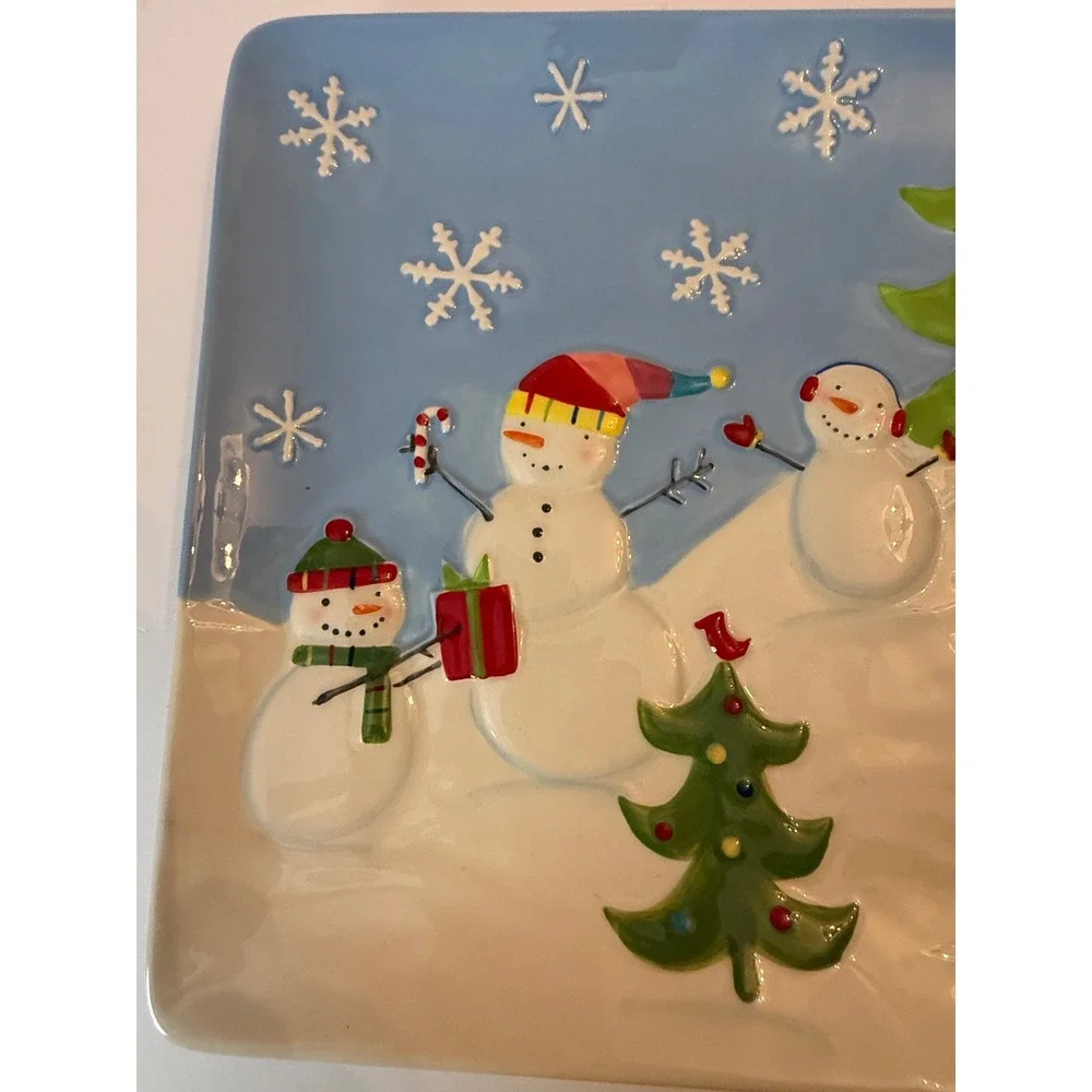 St. Nicholas Square Oh What Fun! Embossed Snowman‎ Christmas Snack Plate